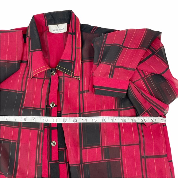 Valentino Red Black Color Block Gold Metallic Layered Button Up Top Size Large - Picture 6 of 7